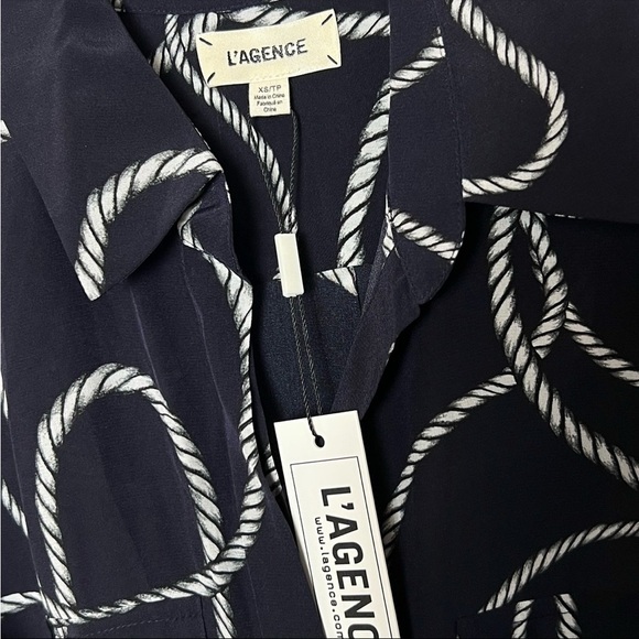 NWT L'AGENCE Silk Nautical Rope Print 3/4 Sleeve Tie Waist Maxi Shirt Dress XS - Picture 6 of 6